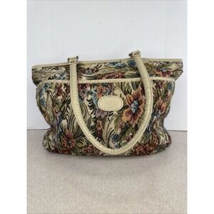 Grannycore Floral Embroidered Tapestry Carpetbag Purse Zipper Shoulder Bag‎
